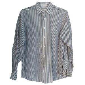 Perry Ellis Portfolio Men’s Blue and White Striped Button Down Dress Shirt Large